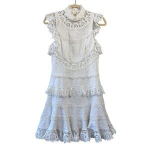ZIMMERMANN Peggy Embroidered Trim Short Dress Womens 6 White Linen Blend Lace